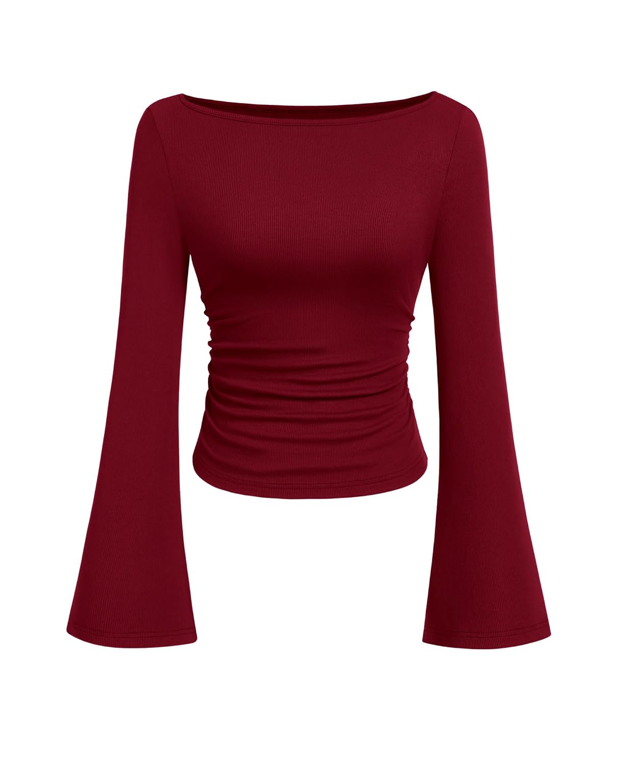 PRETTYGARDEN Women Long Sleeve Shirt 2025 Crop Casual Boat Neck Bell Sleeve Ribbed Ruched Y2K Clothing - Review, Price and Buying Guide