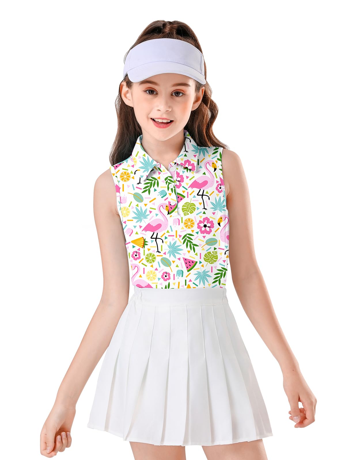 Soneven Girls Sleeveless Polo Shirts Button UP Golf Tennis T-Shirts with Collared Quick Dry Tank Tops for 4-14 Years