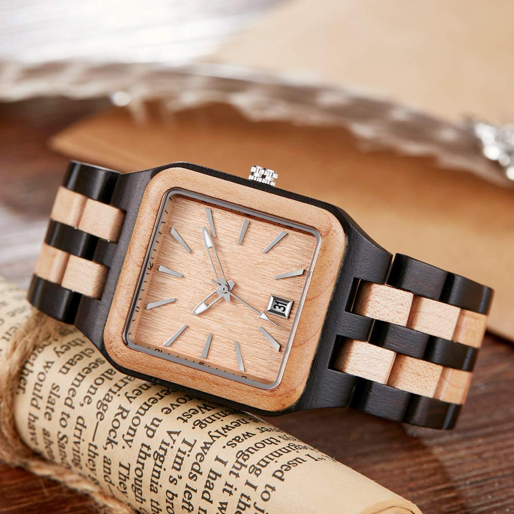 Reloj de madera rectangular de los hombres Movimiento de cuarzo Relojes de madera para hombres relojes para hombre