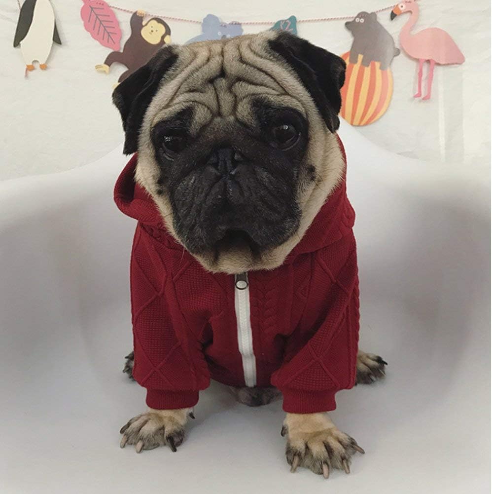 meioro Suéter de Perro Ropa para Mascotas con Capucha y Cremallera Ropa para Perros y Gatos Paño Tibio para Perros Cachorro Bulldog Francés Pug（L,Rojo）