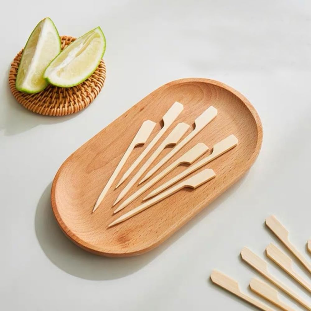 200 Pieces Paddle Bamboo Skewers9 CM Flat Burgers Sticks Wooden Fruits Picks Cocktail Sticks Satay Skewers (9CM-200Pack) - Image 4