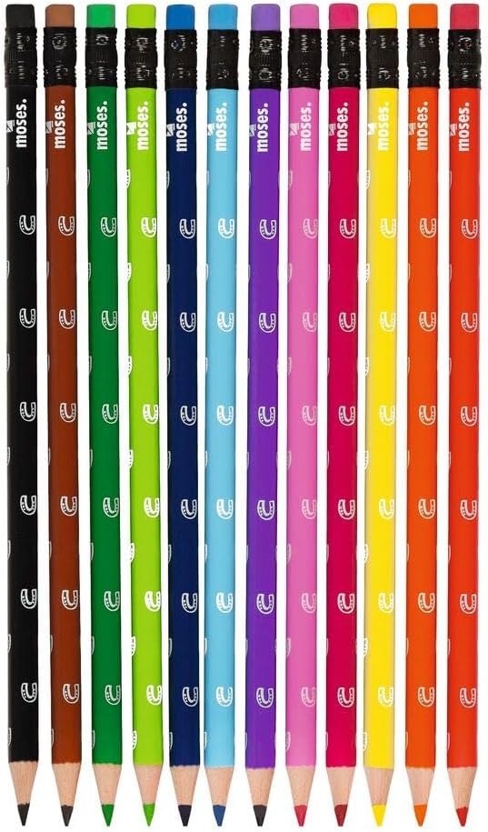 moses. Erasable Colouring Pencils Horses, 12 Pens in Colourful Colours, Perfect for Children, Set of 12 Colouring Pencils for Painting, Crafts & Be Creative, for Nursery, Children's Birthdays or Art