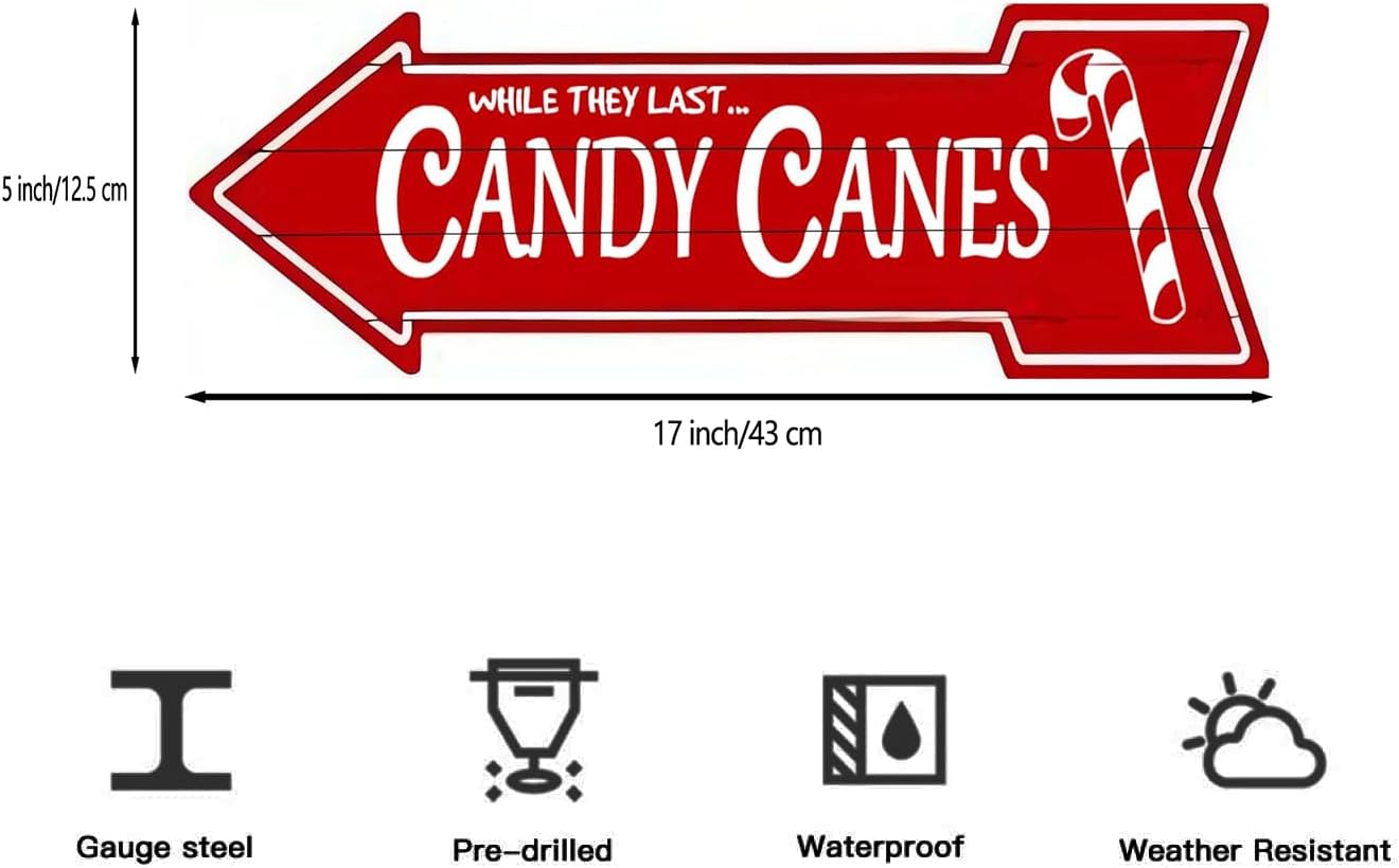 Retro Metal tin Sign Candy Canes Novelty Metal Arrow Sign Wall Decor Retro Arrow Plaque Home Cave Garage bar Wall Decoration Vintage Metal Sign 5x17 INCH image 2