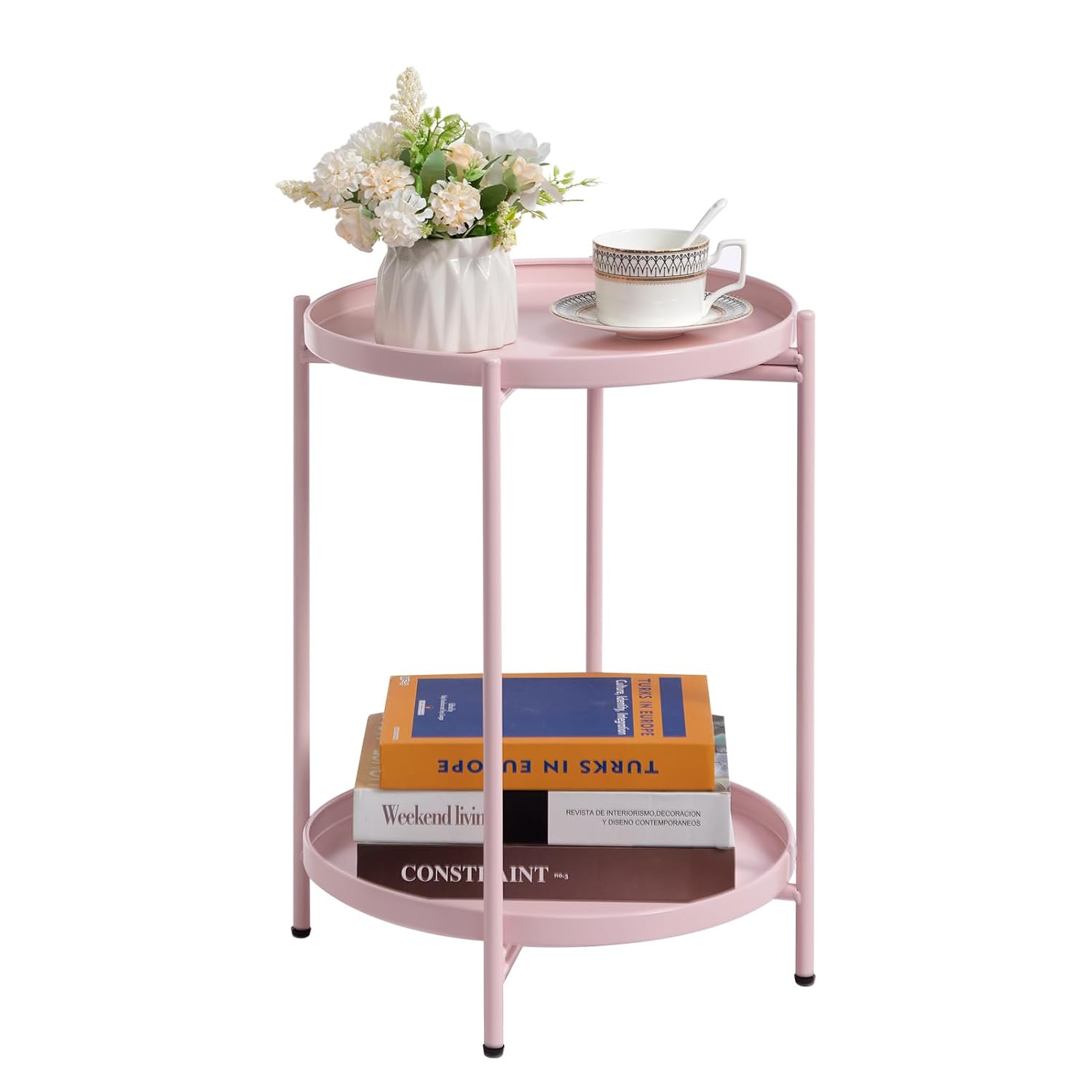 HollyHOME 2-Tier Round Side Table, Outdoor Small Folding Accent Stand with Removable Tray, Anti-Rust Metal Asional Table f... - Review, Price and Buying Guide