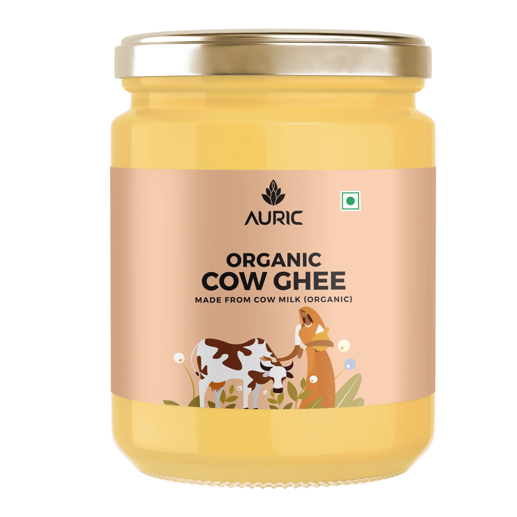Auric Bio-Ghee | Bilona Curd Churned | Laborgeprüft & international zertifiziert | Perfektes Aroma & Danedar Ghee | Gute Fette für ein gesundes Herz | Glas 500 ml