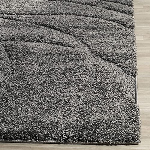 Image of Geometric Wave Round Shaggy Carpet for Living Room, Bedroom, High Low Design Finish Microfiber 1.8 Inch Pile High, 4x4 Feet Grey|Grey Color