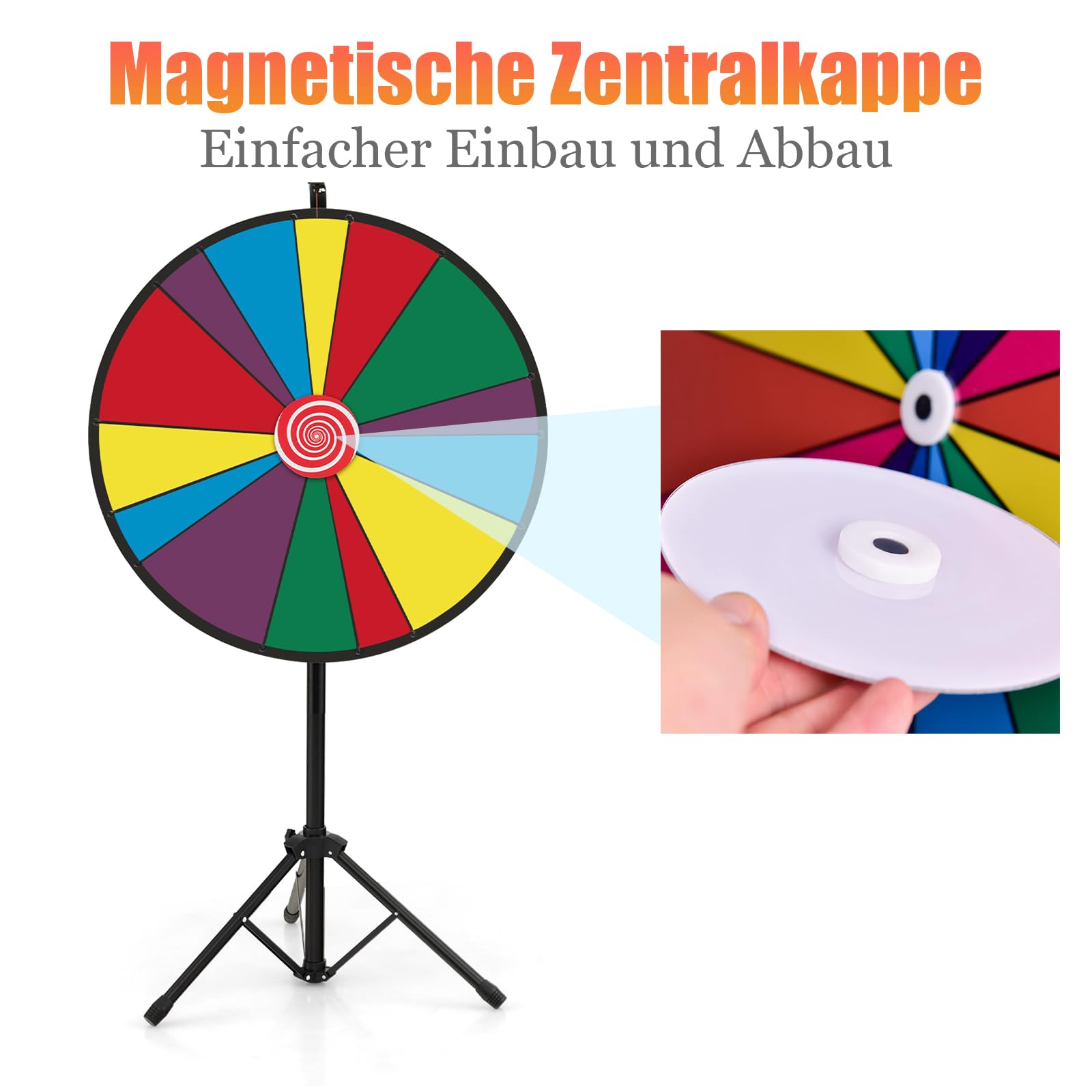 SOARS 30” Glücksrad zum Drehen, Gluecksrad mit Stativ höhenverstellbar, inkl. Whiteboard Marker & Schwamm, Glücksrad zum selbstgestalten, Preisrad für Wortspiele, Neujahr, Party (Höhe: 140-170 cm)