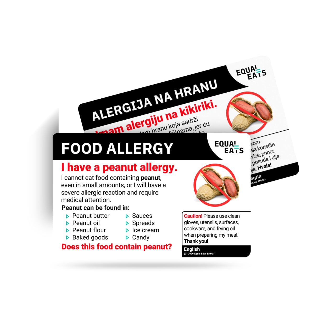 Peanut Allergy Translation Card, Food Allergy Alert Card (Montenegrin)