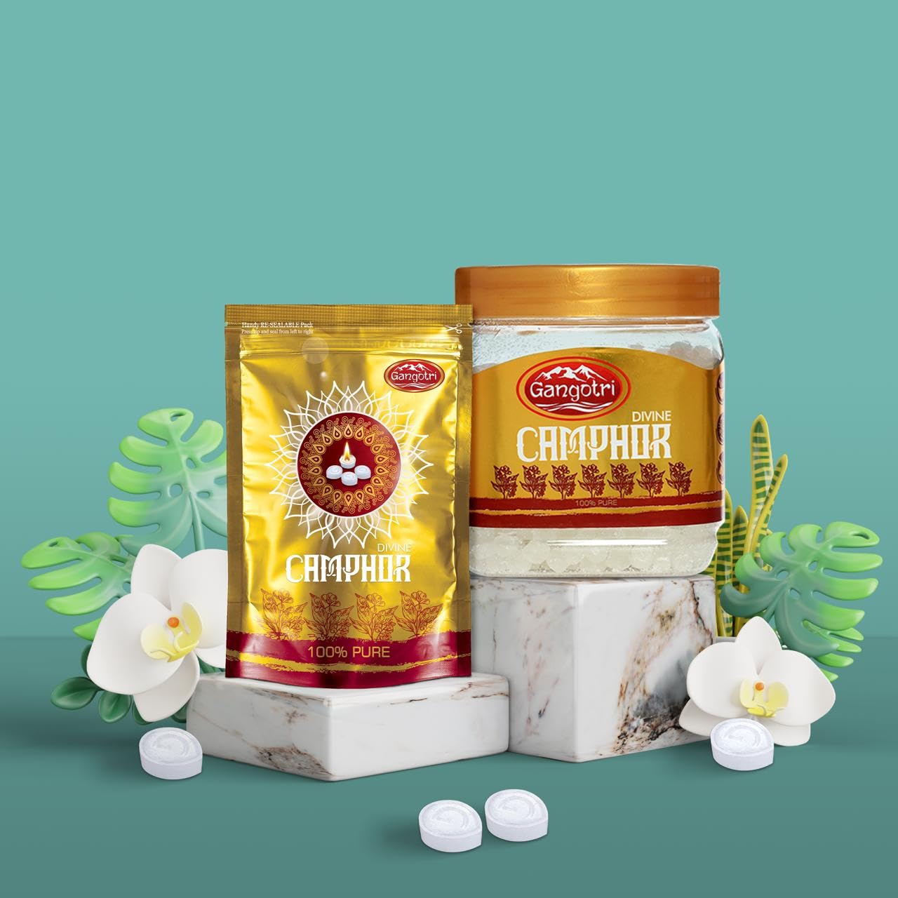 Gangotri Camphor Tablet Jar & Tablet Pouch 100gm Pack of 2-image-4