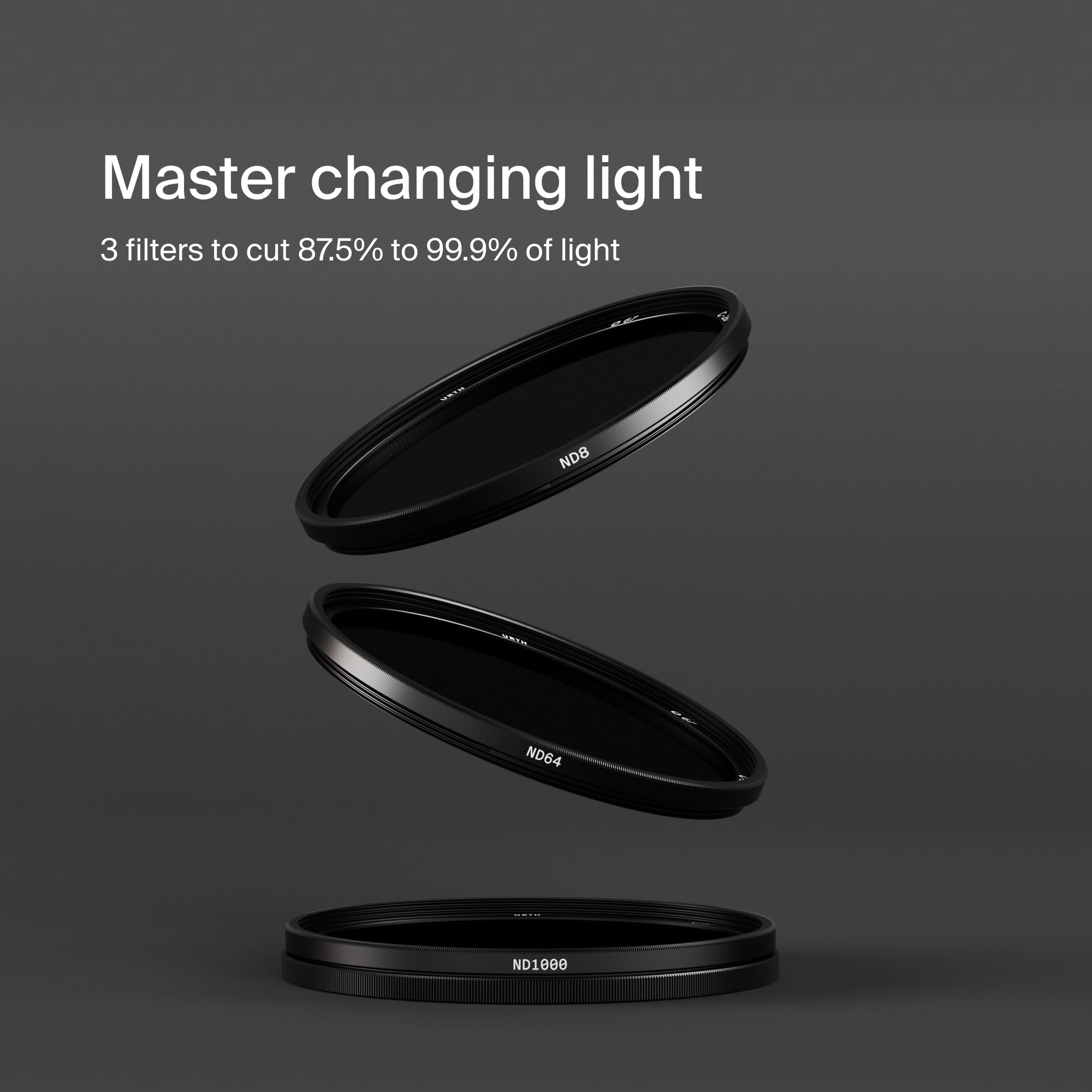 Urth 55 mm 3-in-1 ND8, ND64, ND1000 ND Filter Kit (Plus) — Neutraldichte 20-lagig nanobeschichtet, ultraflache Kamerafilter mit 2 Kappen