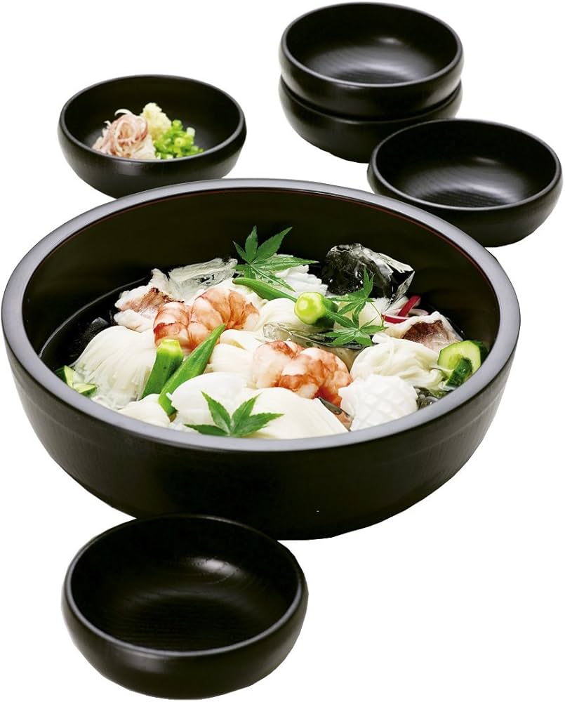 Amazon.co.jp: 北市漆器店 Kaze-ya style 黒朱線入そうめん鉢揃 KZ2456