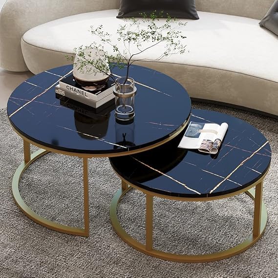 FURNIFOX Round Nesting Coffee Table Set of 2 Modern Industrial Style ...