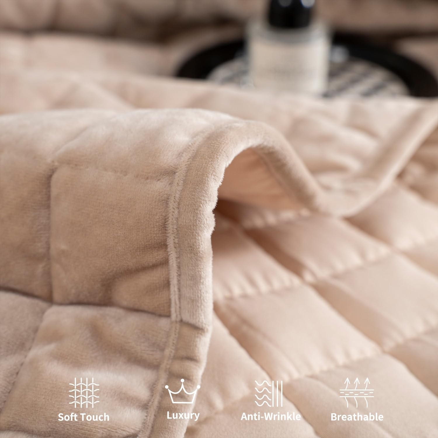 BOV Luxury Velvet Quilt and Sham Set, Cozy Queen Size Quilt Soft Comforter Set Lightweight Bedspread Coverlet Set Queen, Taupe Comforter 92"x96" - Image 3