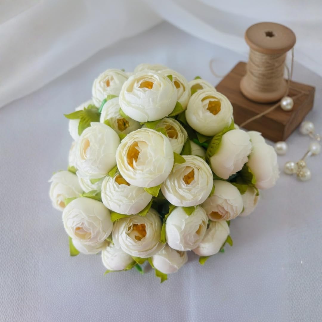 White Peony Artificial Flower 4 cm Pack of 12 Single Flower Artificial Floral Decoration for Home Wedding Craft Event Decoration Use-image-43