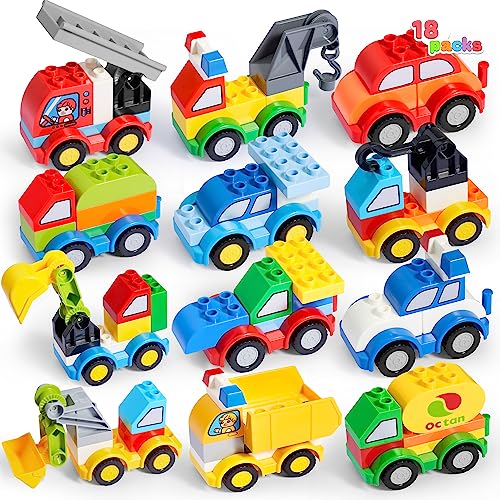 Joyin 80Pcs Toddlers Car Building Blocks Set, 12Pcs Different Vehicles, Build Your Own Toy Cars, Compatible With Brand Name Building Bricks For Kids Boys Girls Birthday Easter Gift #TOP11
