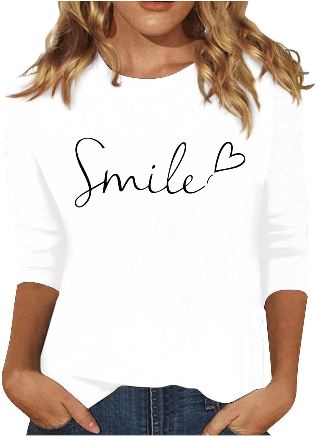 Damen 3/4 Arm Shirt - Lässiges Oberteil Mit Rundhalsausschnitt Slim Fit