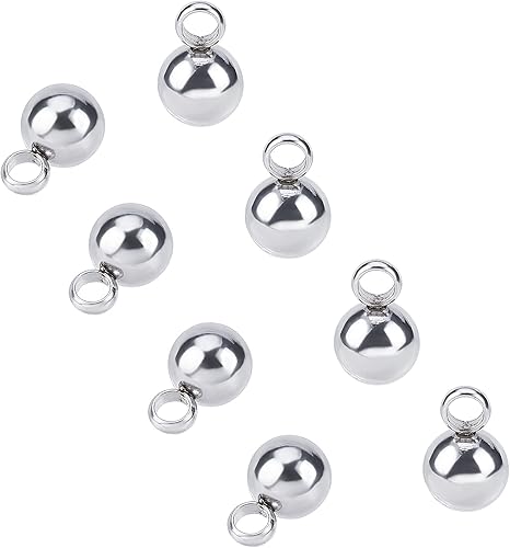 Miniatura 6 de PH PandaHall 100 colgantes redondos de acero inoxidable, dijes de bola pequeña, dijes de bola colgante de metal para bricolaje, collar, pulsera,