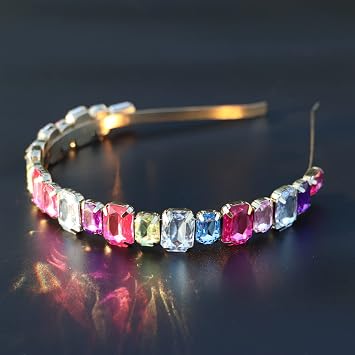 Women Rhinestone Colorful Crystal Bling Hairband Glass Headband Vintage Accessories Diamond Hair Hoop for Evening Party