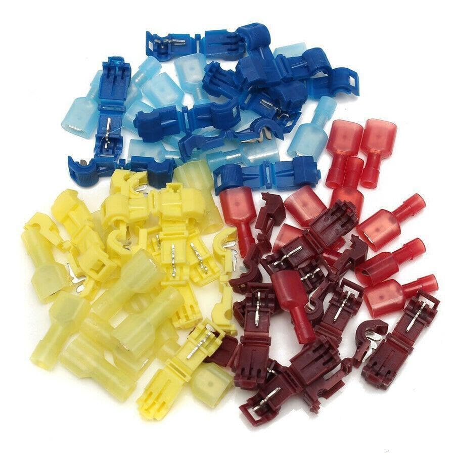150PCS (75 Set/Pair) T Quick Splice Crimp Terminal Wire Convenient Connector Scotch Lock Quick Splice Electrical Car Audio 22-18AWG(Red);18-14AWG(Blue);12-10AWG(Yellow)