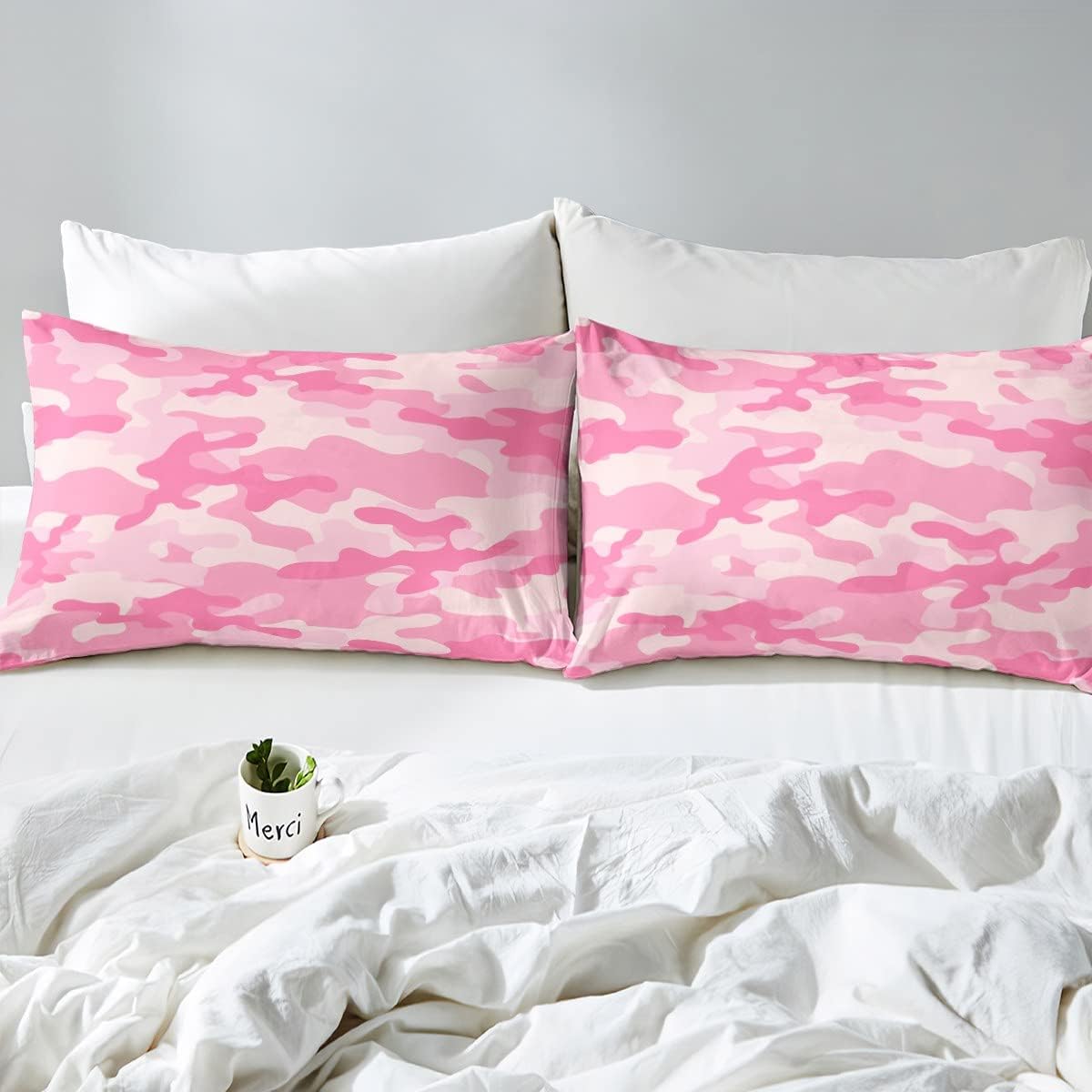 Pink Camo Sheet Set Queen Size,Modern Fashion Camouflage Bedding Set 4pcs for Kids Boys Girls Teens Bedroom Decor Army Abstract Camo Bed Sheet Rose Pink Soft Fitted + Flat Sheet,2 Pillowcases