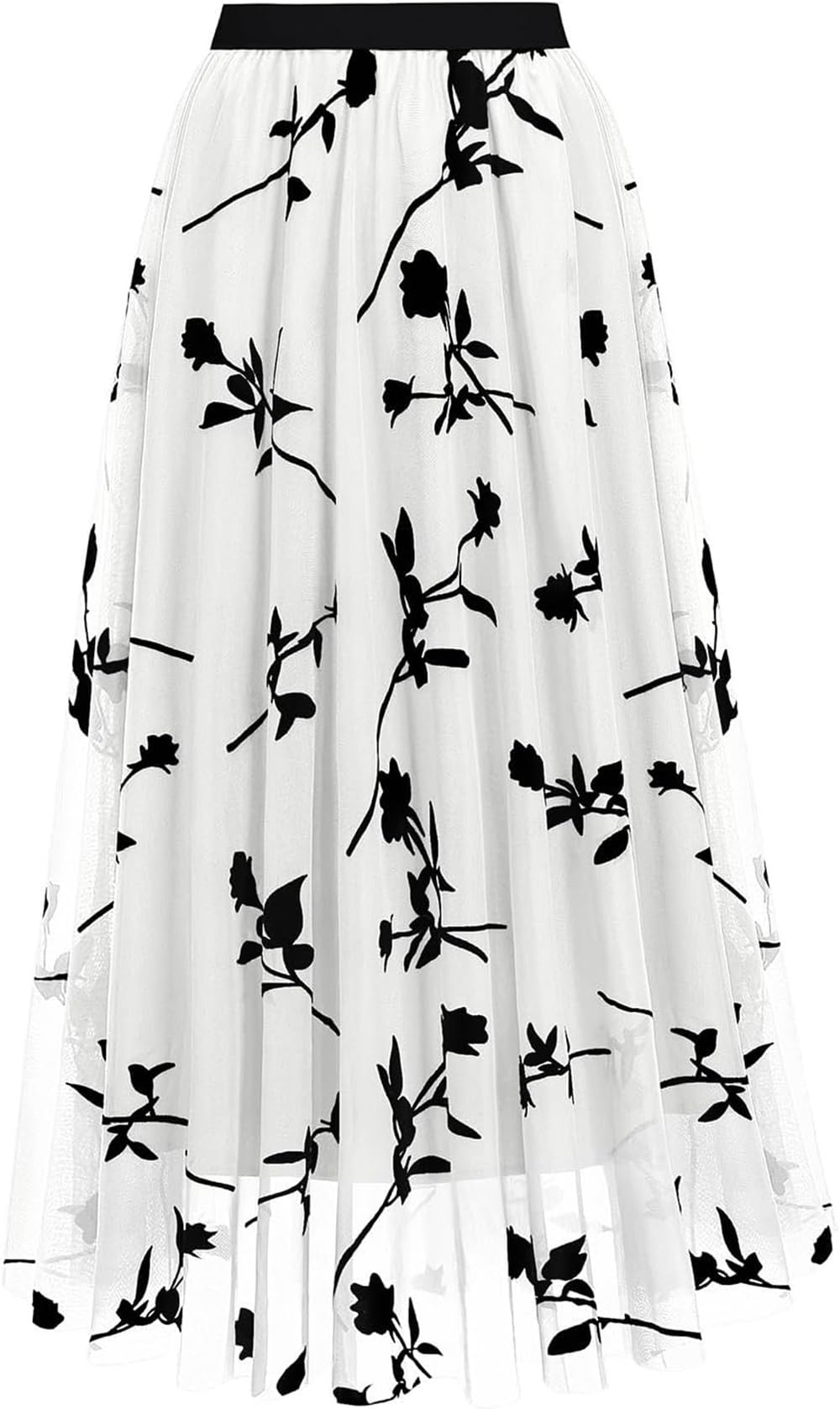comefohome Gonne da donna UK Elastico in vita Midi Lunghezza pieghe Tulle Gonna A Line Floreale Lunga Estate Gonne