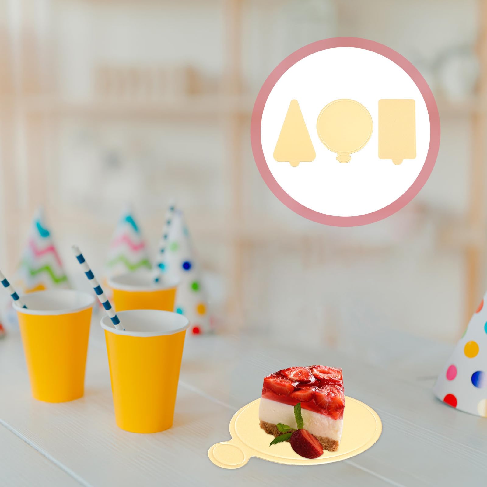 Sotto Torta in Cartone Oro 300 Pezzi Forme Rotonde, Triangolari e Rettangolari, Base per Mini Dolci e Mousse, per Pasticcerie e Cucine Domestiche