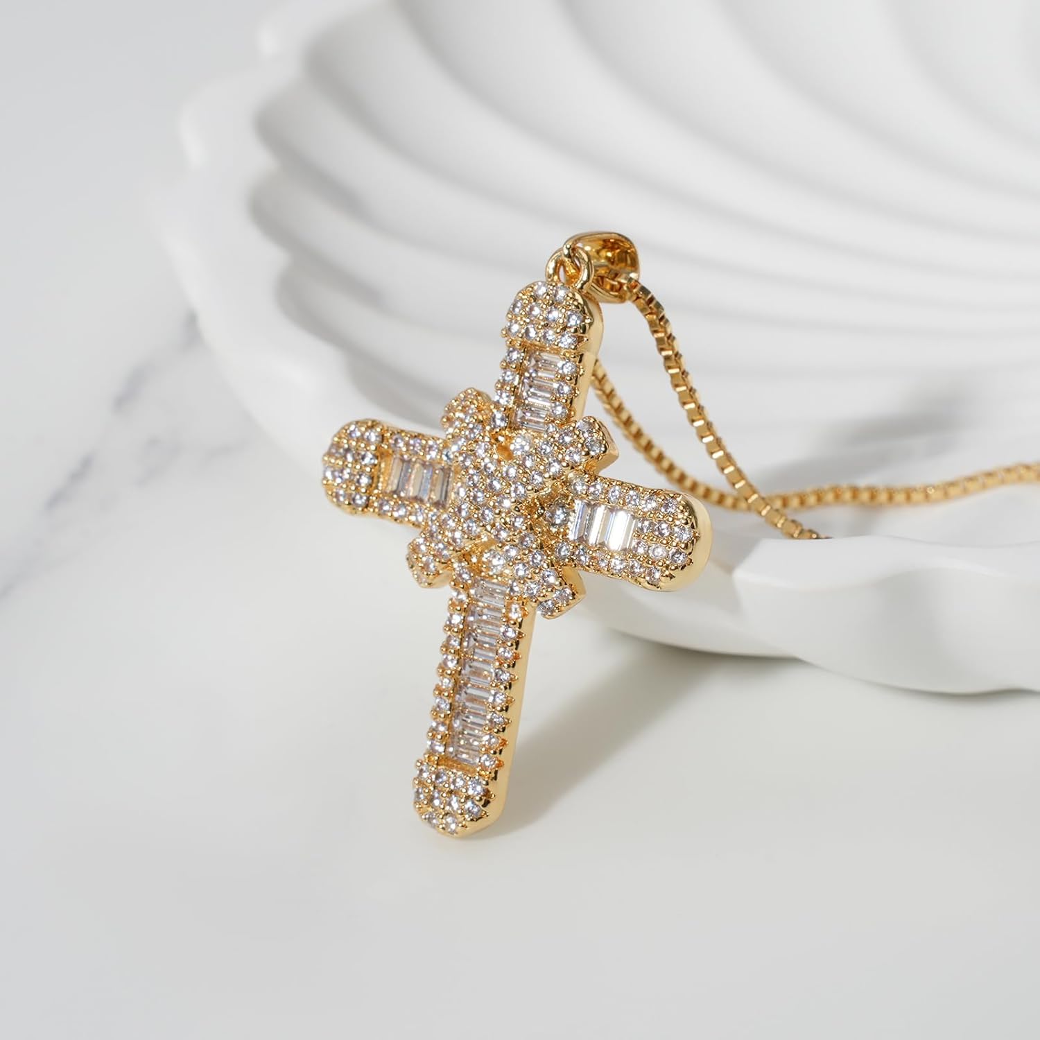 Cross Necklace for Women 14K Gold Plated Cubic Zirconia Cross Pendant Necklace Cross Faith Pendant Necklaces for Men Faith Pendant Crucifix Necklaces - Image 2