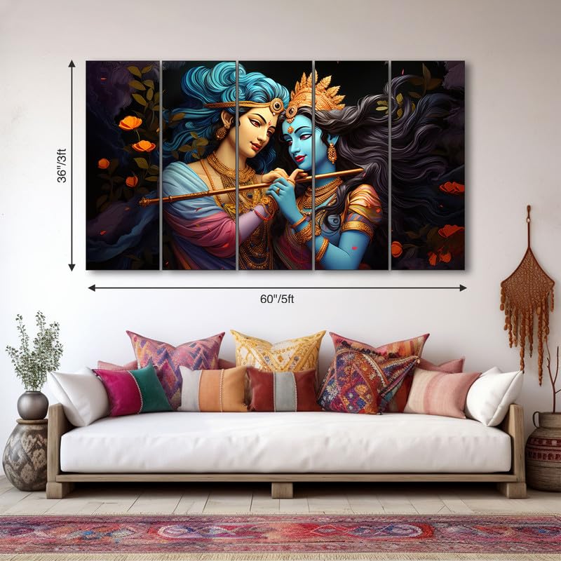 Image of The Castle Decor Lord Radha krishna painting | Multiple Frames Wall Art Painting for living room,Bedroom,Drawing room,Hotels Wooden Framed-Digital Painting (Multi Color - Design 5, 36x60 Inch)