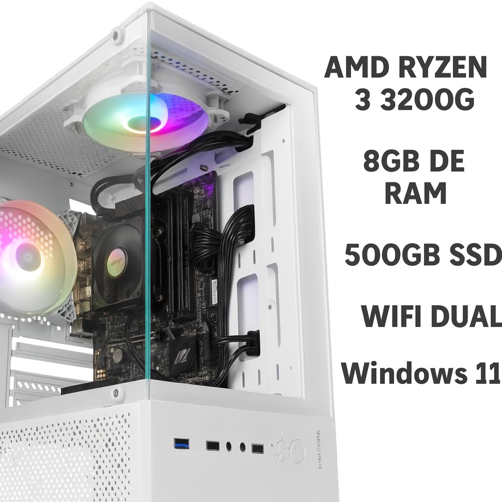 PC’S Gaming Ordenador PC Gaming Sobremesa Gamer CPU Ryzen 3 4/4N x 4,0 GHz, T. Gráfica AMD Vega 8, SSD HDD 500GB, Ram 8 GB + WiFi de Regalo. pc Gamer, pc Gaming, Ordenador para Juegos Windows 11
