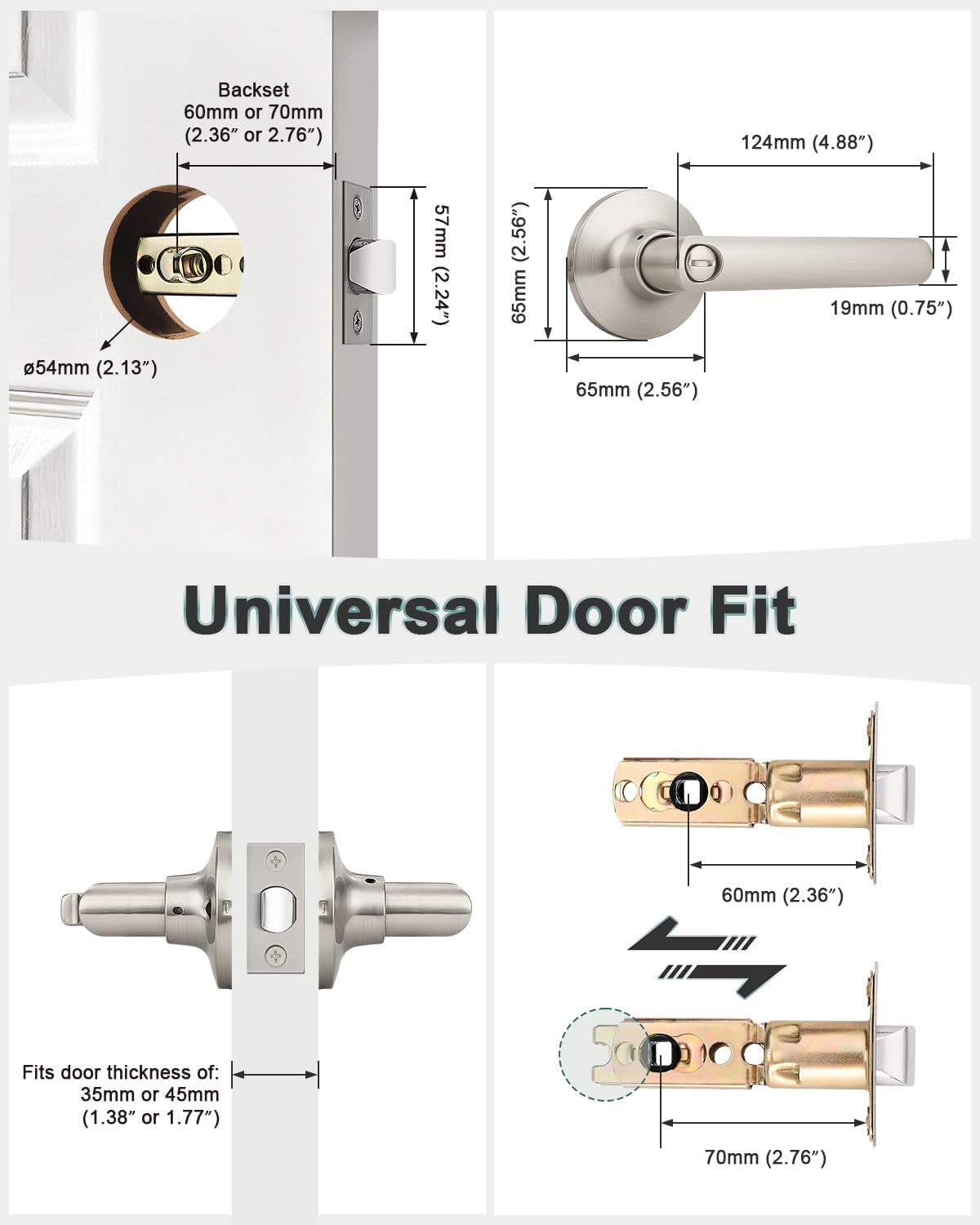 GOBEKOR 10 Pack Brushed Nickel Door Handles Privacy Door Levers with Lock,Heavy Duty Interior Door Handles for Bedroom and Bathroom,Sleek Round Door Lever Satin Nickel with No Key