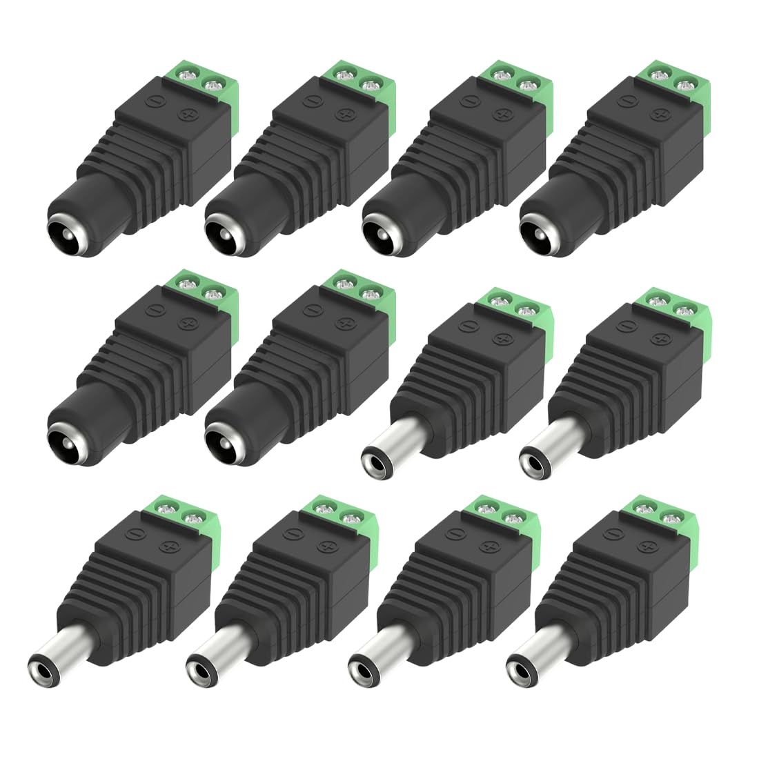 QUARKZMAN Adattatore Connettore di Alimentazione DC, 5,5 x 2,1 Mm 10Pz Femmina-Femmina 12V 10Pz Maschio-Maschio 12/24V Presa di Alimentazione per Strisce Led Cctv