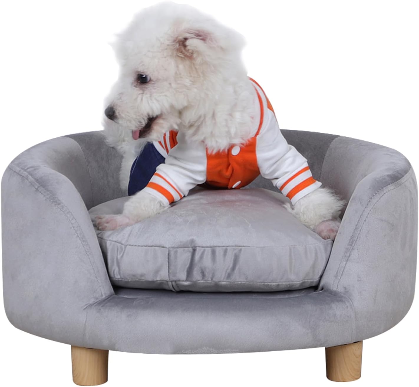 Cat Sofa Beds,Dog Sofa Chair,Pet Sofa,Small Dog Beds, Puppy Bed,Wooden Frame and Velvet Fabric and Washable Cushion,Comfy Cat Couch for Small Cats&Dogs&Puppy (Grey)