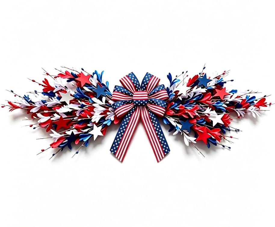 Swag patriotique 4 juillet aux brindilles de forsythia et étoiles résistantes