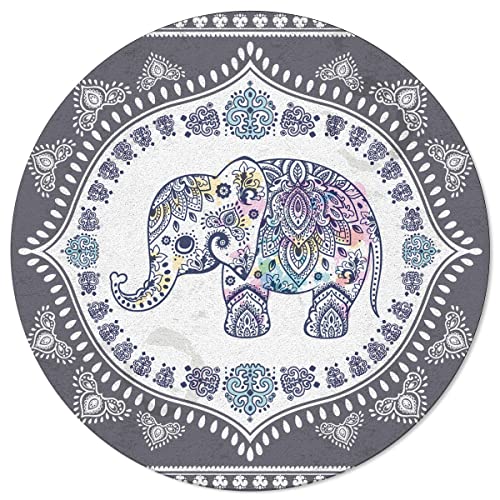 Libaoge Round Area Rugs 3 Ft Diameter Elephant Indoor Aloha Mats, Arab Culture Symbol Mandala Pattern Soft Living Room Bedroom Unique Carpet Woman Yoga Mat Home Decor #TOP3