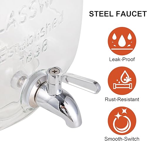 Miniatura 4 de Dispensadores de bebidas de vidrio de 2 galones para fiestas, dispensador de bebidas con soporte, infusor de frutas y grifo de acero inoxidable 100%