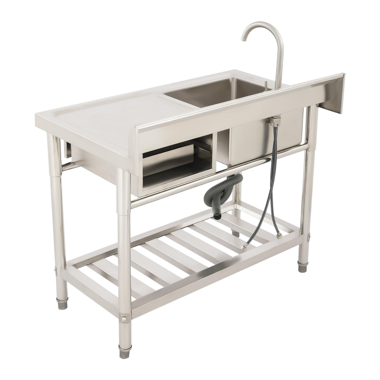 Edelstahl Spültisch 100x60cm mit 360° Armatur Wasserhahn Freistehend | 100*60*80 cm, 1–3 cm Höhenverstellbare Füße mit Arbeitsfläche, Spüle und Unterbau für Küche, Garten und Gewerbe (150kg Max)