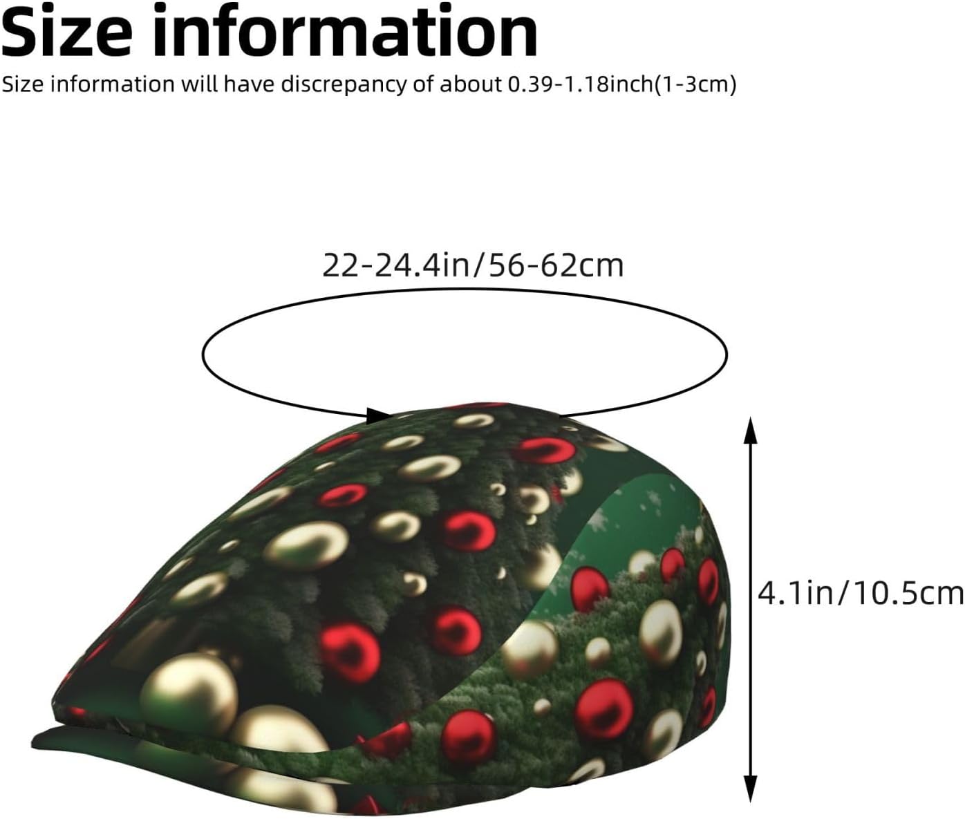 Round Ball Christmas Tree Newsboy Cap for Men Women Classic Flat Cap Black