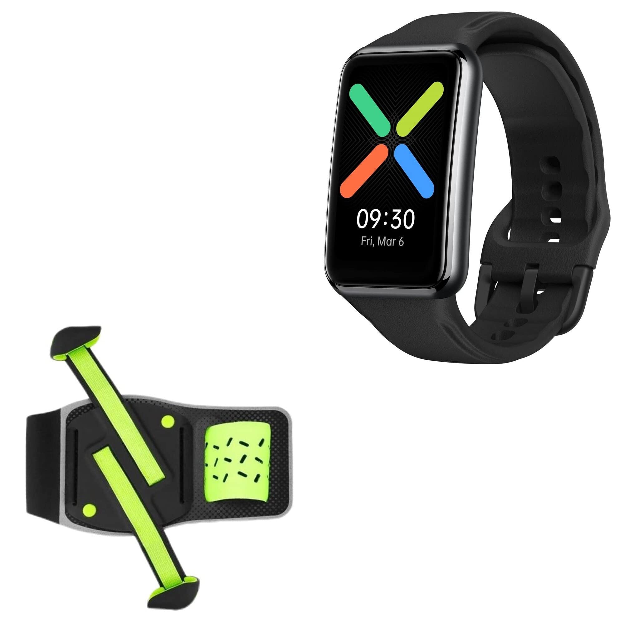 BoxWave Holster Compatible with Oppo Watch - FlexSport Armband, Adjustable Armband for Workout and Running - Stark Green