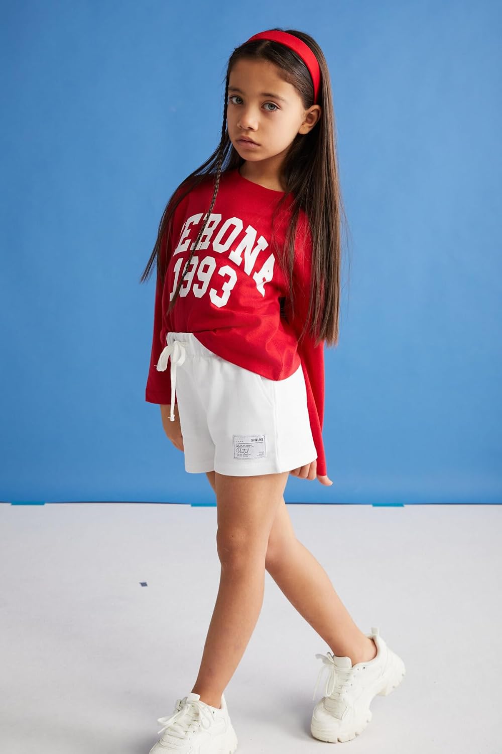 AMARE-GRM24037 100% Cotton 3-ply Decorative Label Girls' Shorts Cream Shorts. 4-5 Yaş Ecru 385