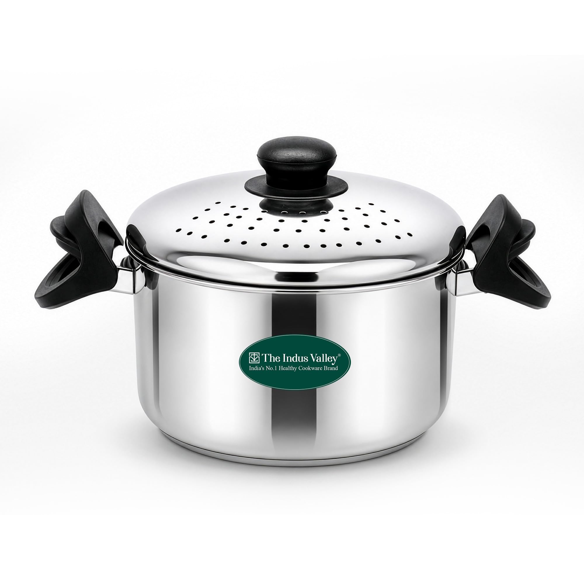 The Indus Valley Stainless Steel 3.5ltr Strainer Pot/Rice Pot for Noodles, Pasta, Corn, SOYA, Vegetables & Rice | Induction & Gas Friendly | 3-Layer Thick Bottom
