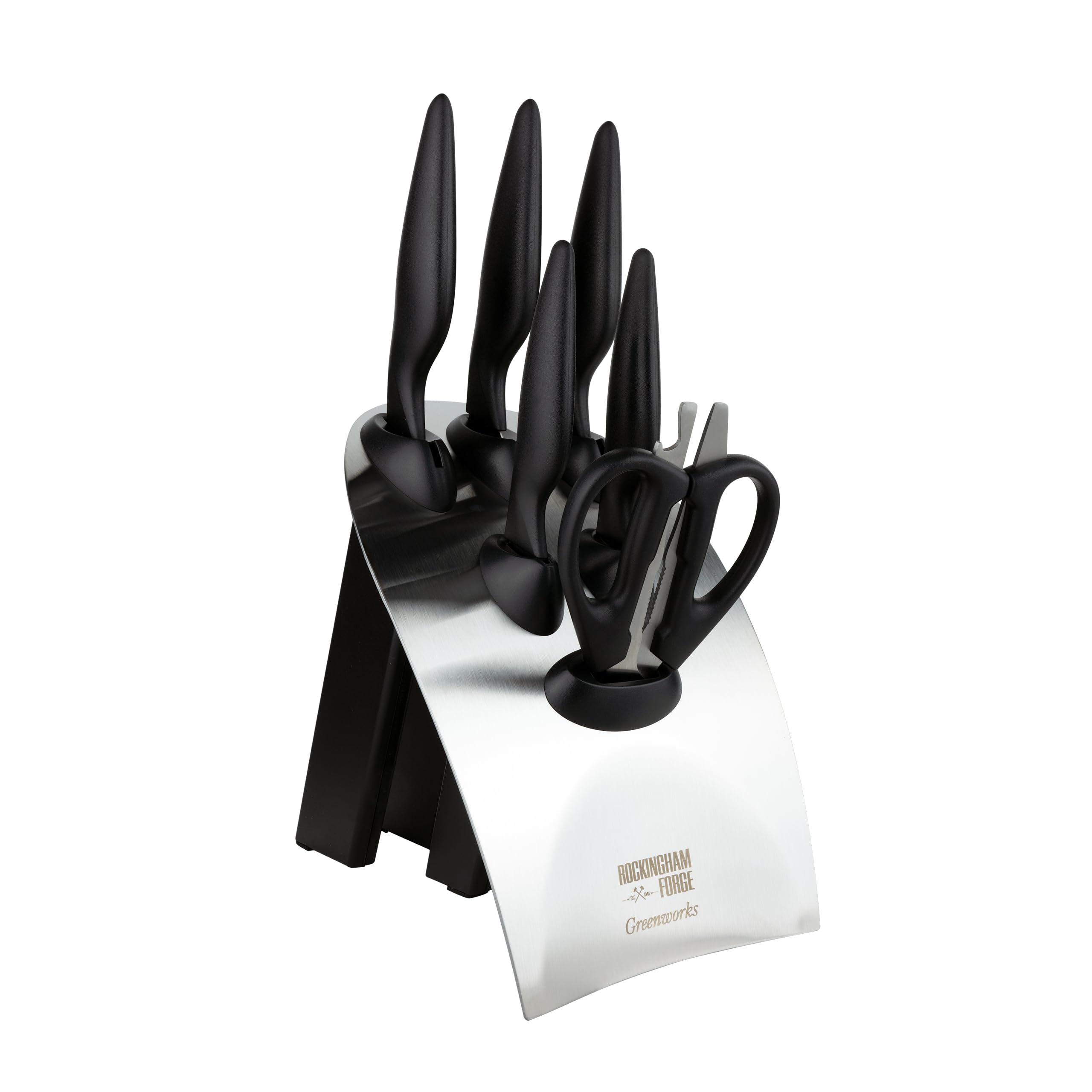 Rockingham Forge Greenworks 7 Piece Knife Block Set with Scissors, Black Recycled Plastic, German Stainless Steel, Dishwasher Safe Kitchen Knives โ image 1