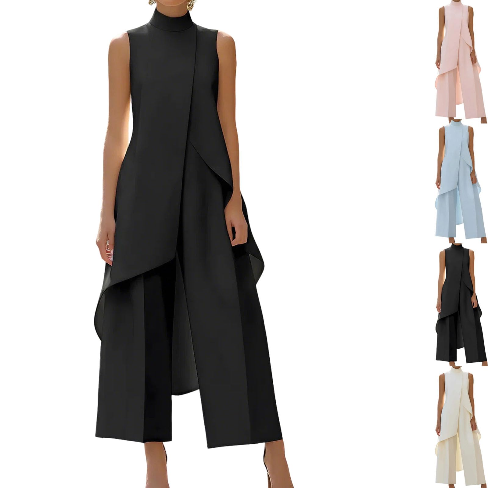 Generisch Elegantes Zweiteiler-Set für Damen: Ärmelloses Oberteil mit Stehkragen und asymmetrischem High-Low-Saum sowie weite Chiffon-Hose – Festlich & Formal