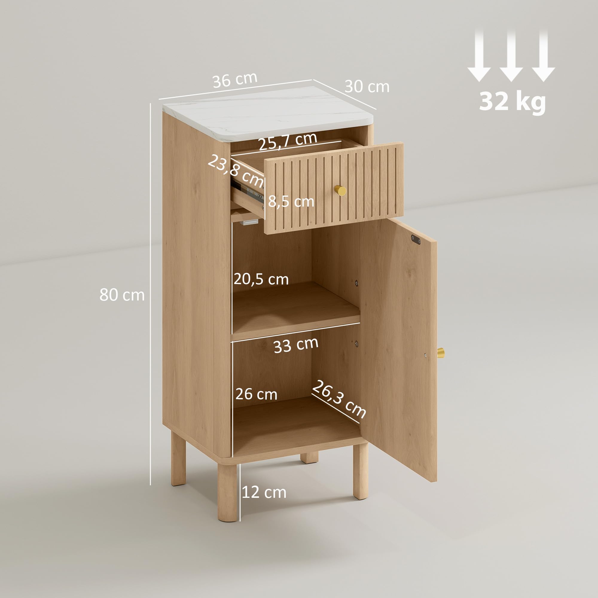 HOMCOM Meuble de Salle de Bain Plateau Effet Marbre 36 x 30 x 80 cm Chêne