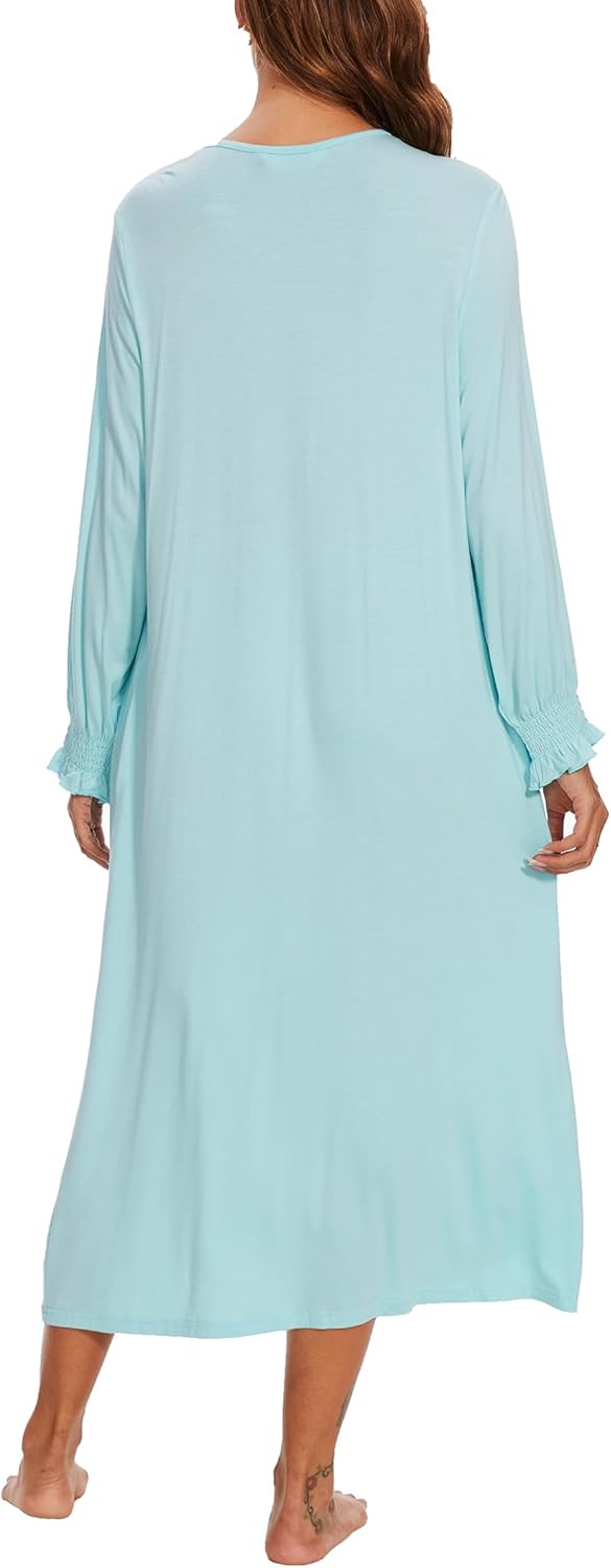 AVIIER Long Sleeve Nightgowns for Women Soft Cotton Victorian Night Gowns Ladies Sleepwear with Pockets - Image 5