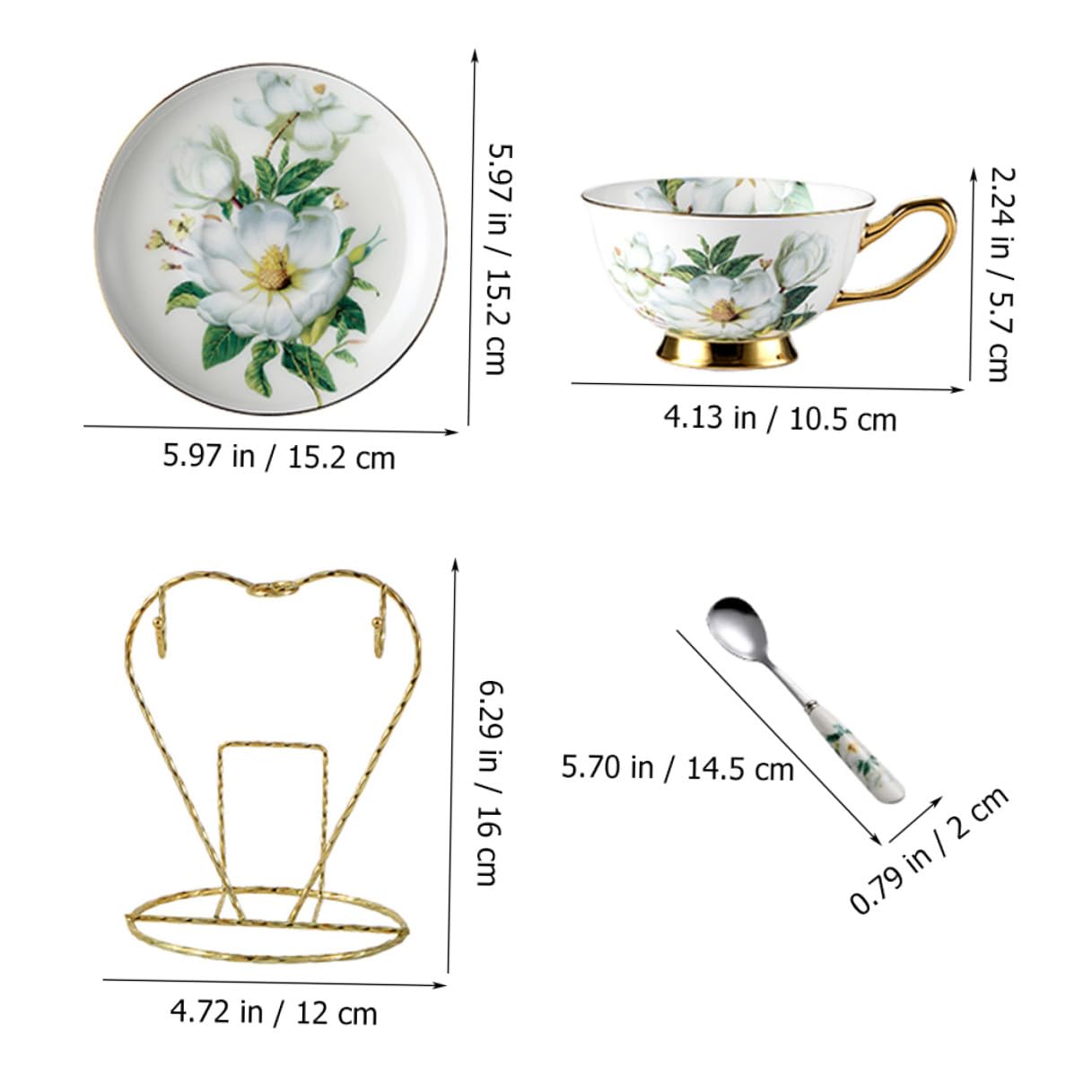 Toyvian Set Tazzine da Caffè in Porcellana con Decoro Dorato, Design Ergonomico, Facile da Pulire, Completo di Piattino e Cucchiaino per Tè e Caffè