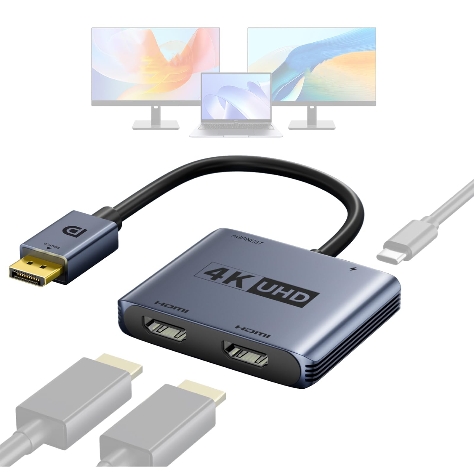 Adattatore DisplayPort a doppio HDMI, 4K@60Hz 2K@120Hz HDR