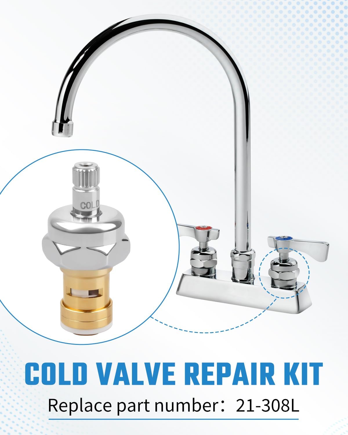 21-308L Cold Valve Repair Kit Fit for Krowne Royal Series Faucets & Pre-Rinse Units，1/4 Turn Ceramic Cartridge，Not Include Handle