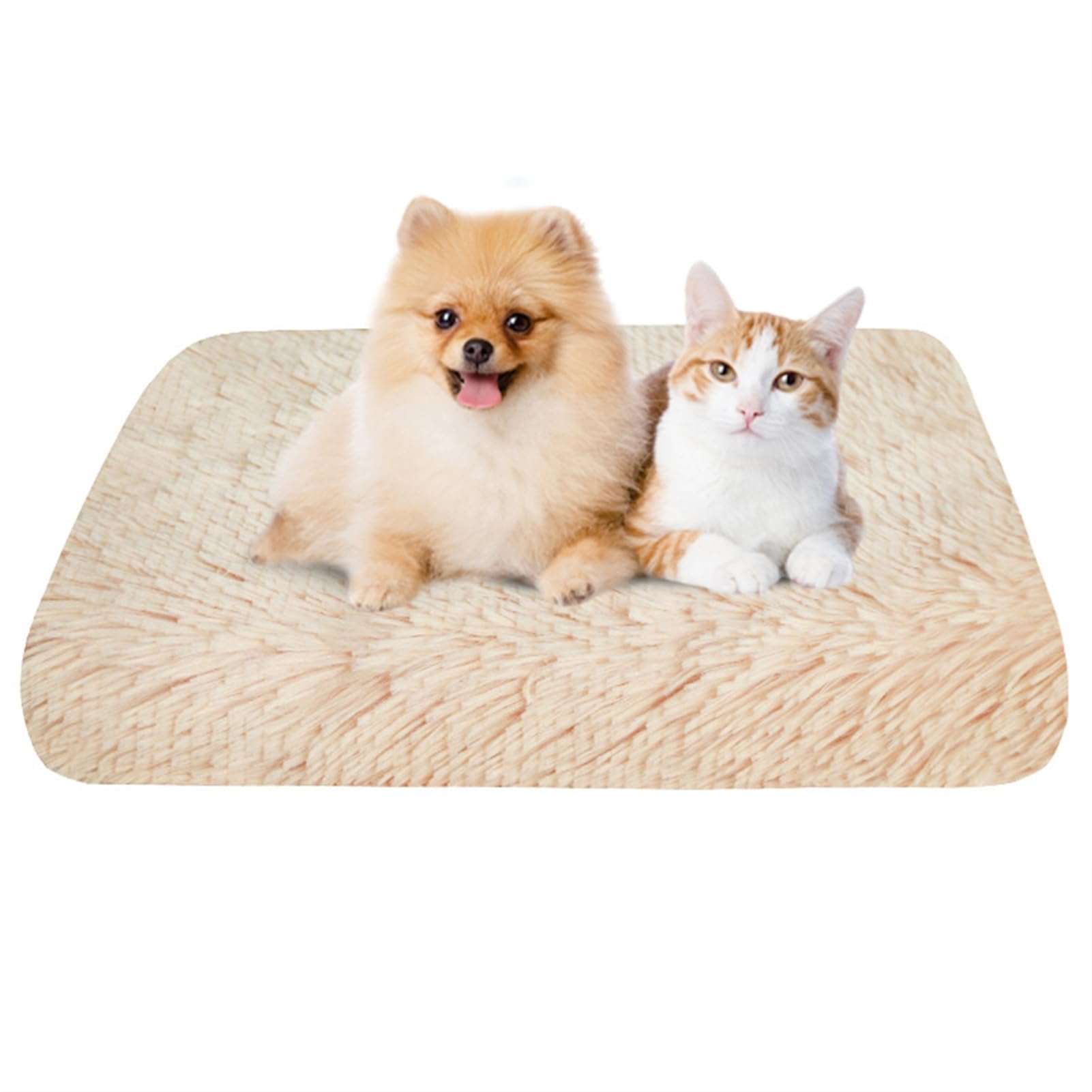 BESTORI Dog Bed Soft Plush Waterproof Lining Dog Crate Pad Mat with Removable Washable Cover Fluffy Anti-Slip Pet Mats for Sleeping Playing, Apricot 02, 40 x 30 x 5 cm