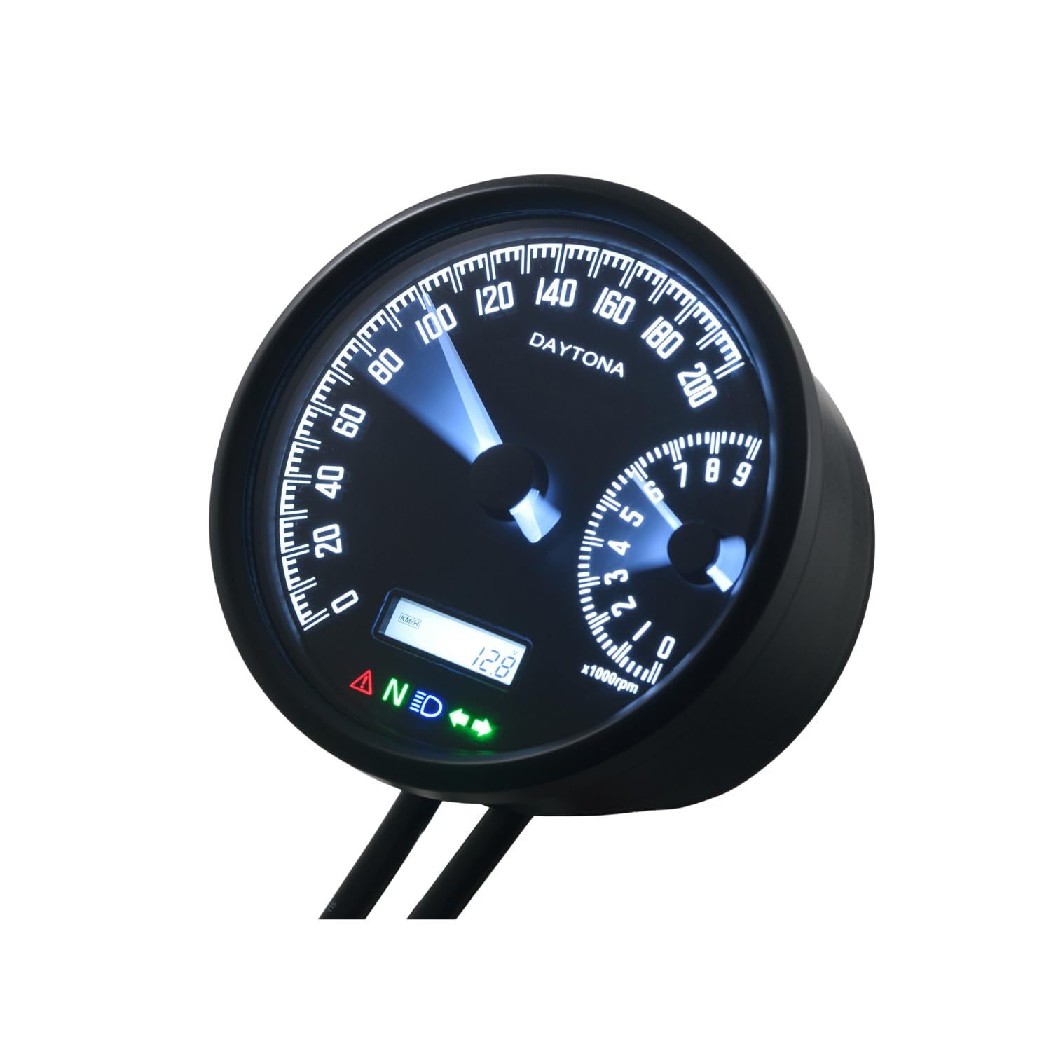 Daytona 80mm Electric Speedometer & Tachometer Combo Gauge – 200 MPH Speed / 9,000 RPM Dual Needle Motorcycle Meter with LED Backlight