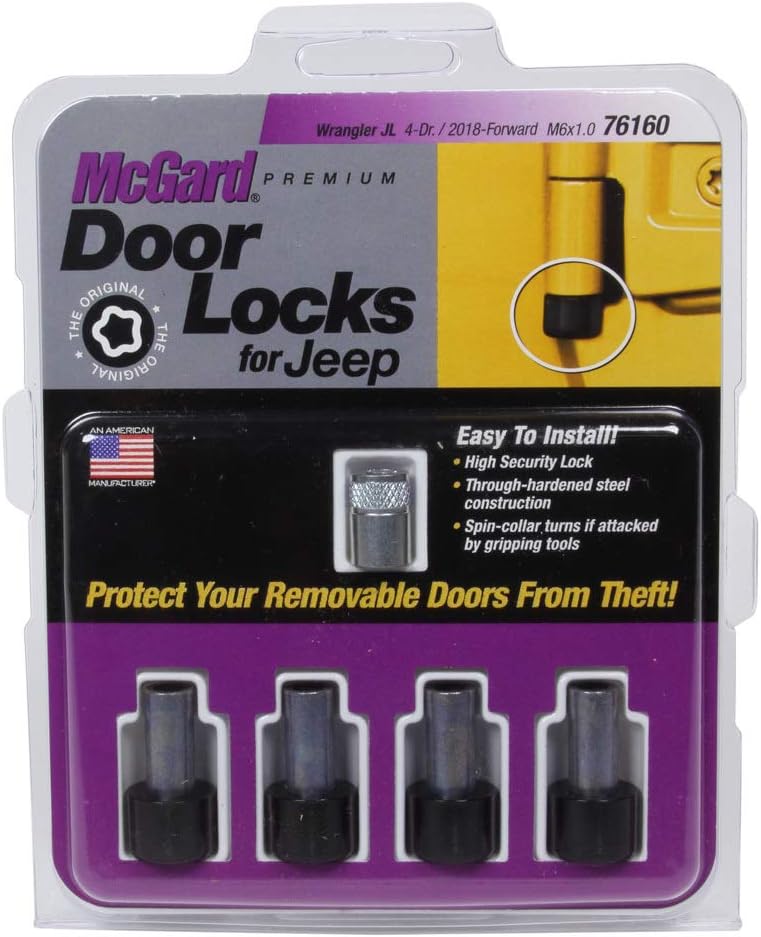 McGard Door Pin Lock, 6 mm x 1 Thread, 1/4 in Drive Key Included, Steel, Zinc/Black Oxide, 2 Door, Jeep Wrangler JL 2018-19, Kit (76160)